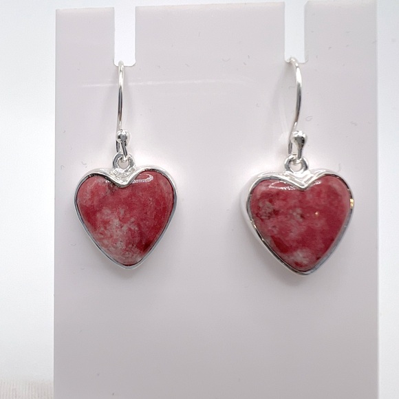 Thulite .925 Sterling Silver Heart Earrings - Picture 4 of 15